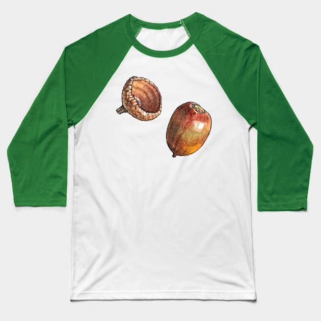 Acorn Watercolor Botanical Illustration Baseball T-Shirt by AquarellChill